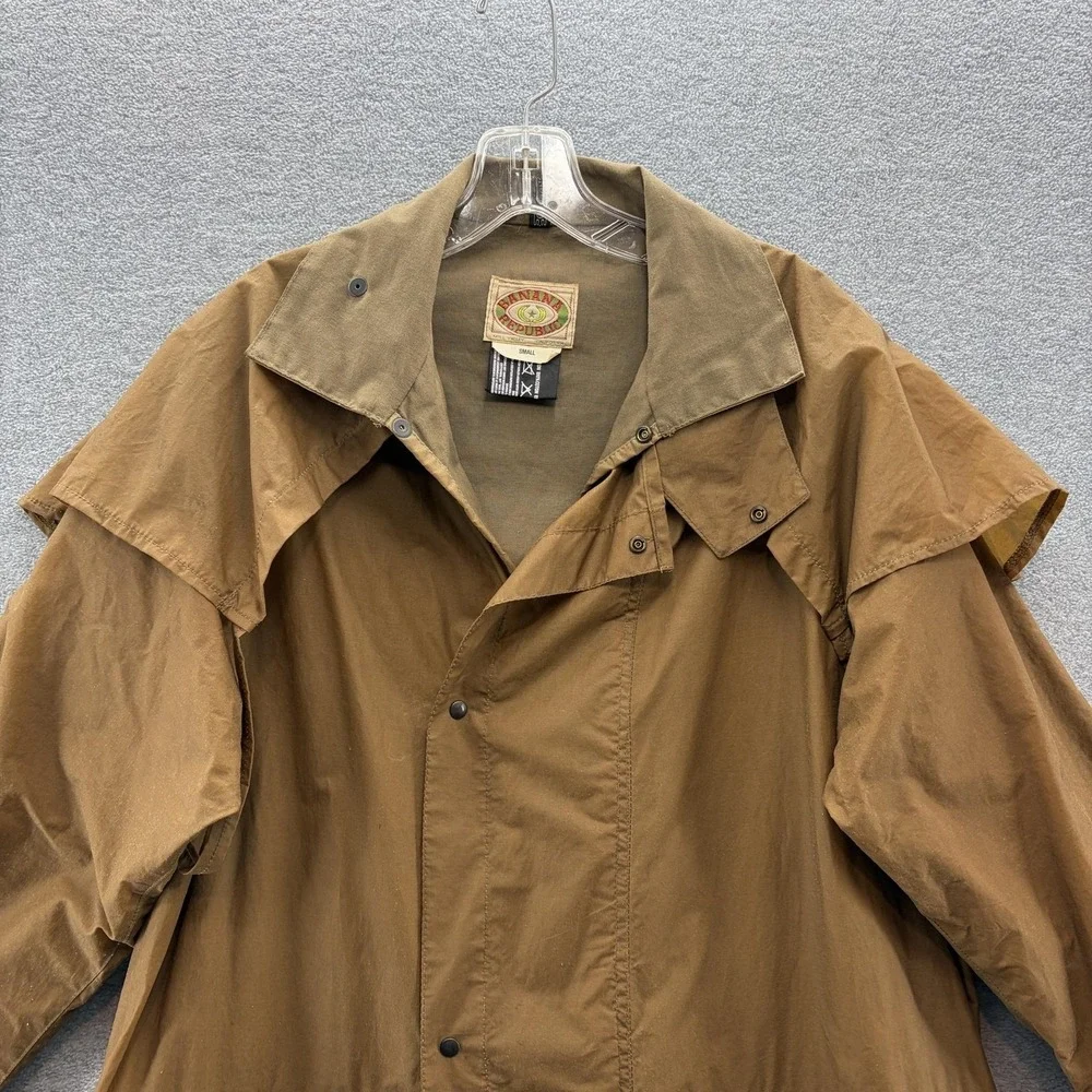 VTG 80s Banana Republic Coat Mens Small Brown Waxed Rain Duster England